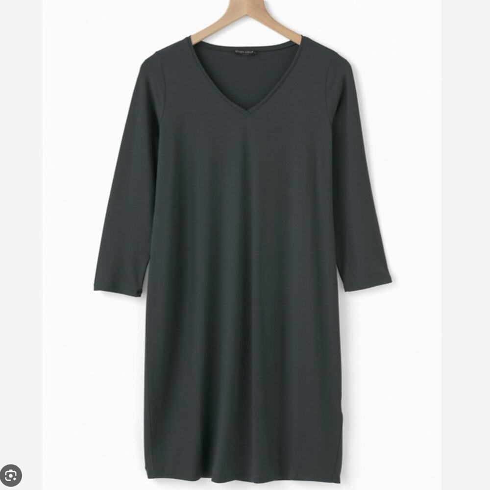 NWT EILEEN FISHER Viscose Jersey Ash Shift 3/4 Sleeve Shirt Dress M